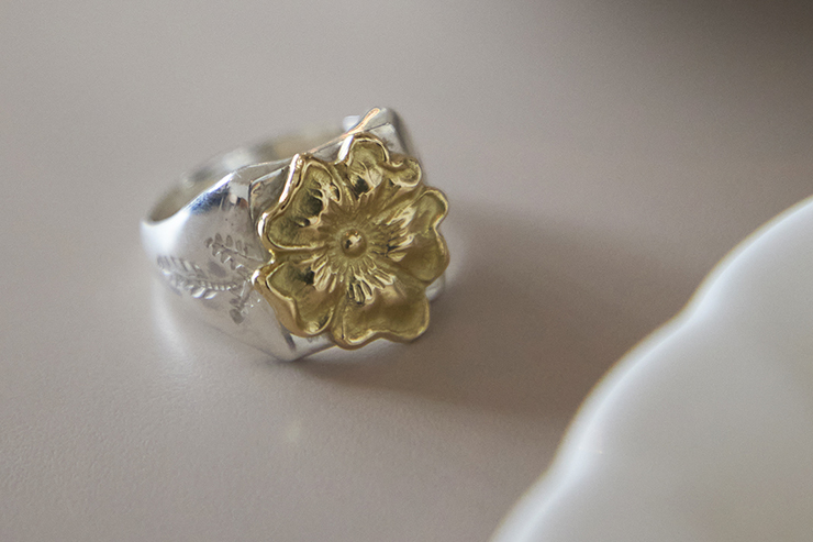 Square Rose Ring No. 74 (18K Gold Accent)