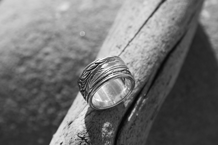 Feather Engraved and Stamped Ring