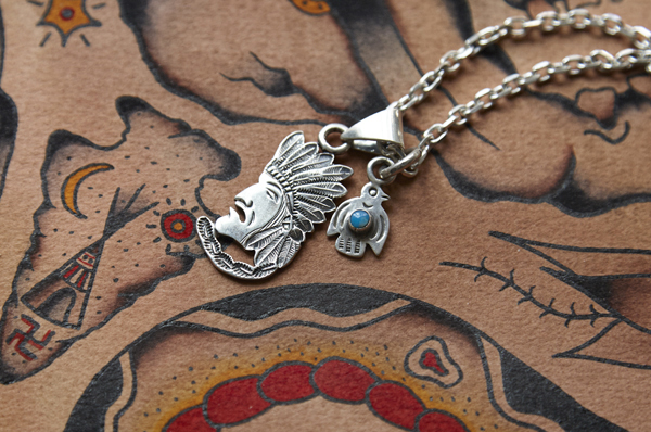 Indian Face , Baby Thunderbird Necklace