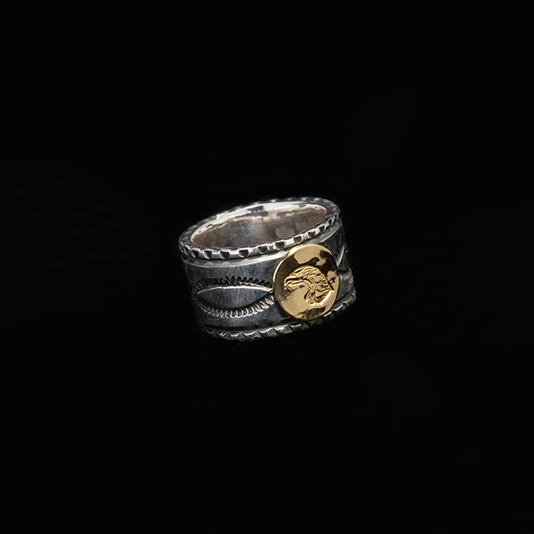 EAGLE HEAD RING No. 32 (18K GOLD ACCENT)