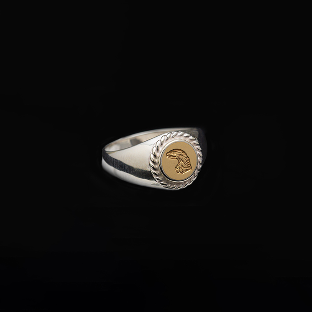 EAGLE HEAD STAMPED RING No. 36 (18K GOLD ACCENT)