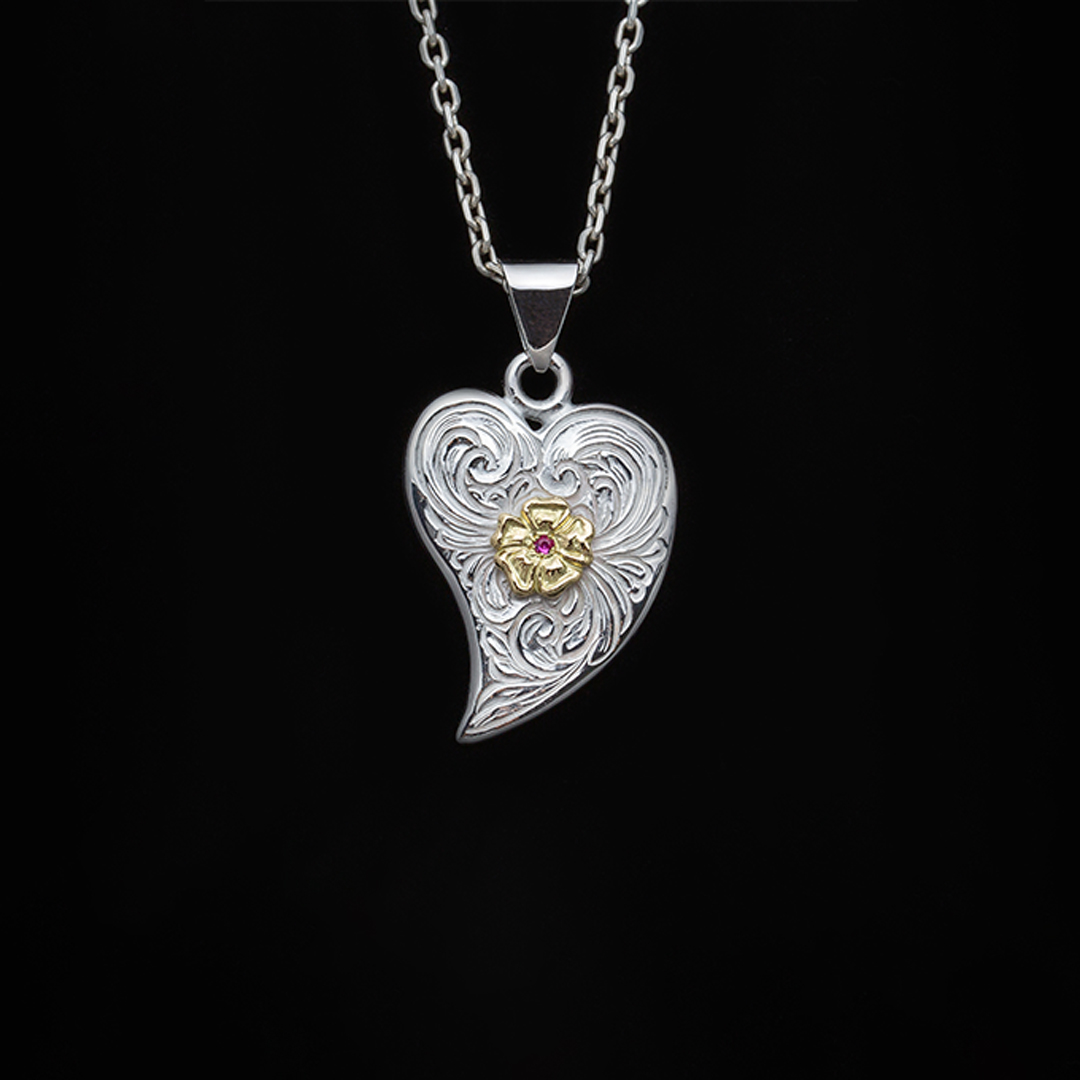 KARAKUSA ROSE HART PENDANT No. 177R (18K GOLD ACCENT, RUBY)