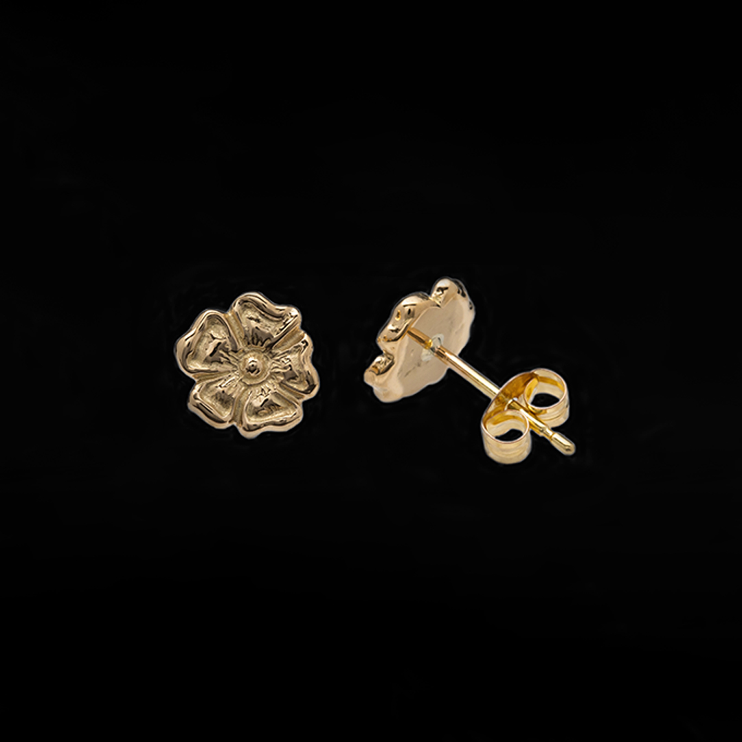 18K GOLD ROSE PIERCED EARRINGS, EXTRA SMALL (PAIR)