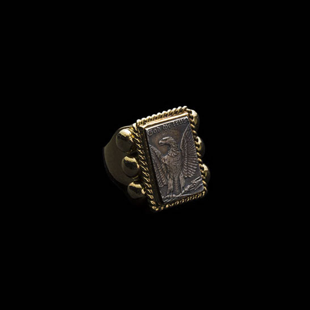 18K GOLD 6 POINT LIBERTY RING (EAGLE, SILVER, PLATINUM ACCENT INSIDE)