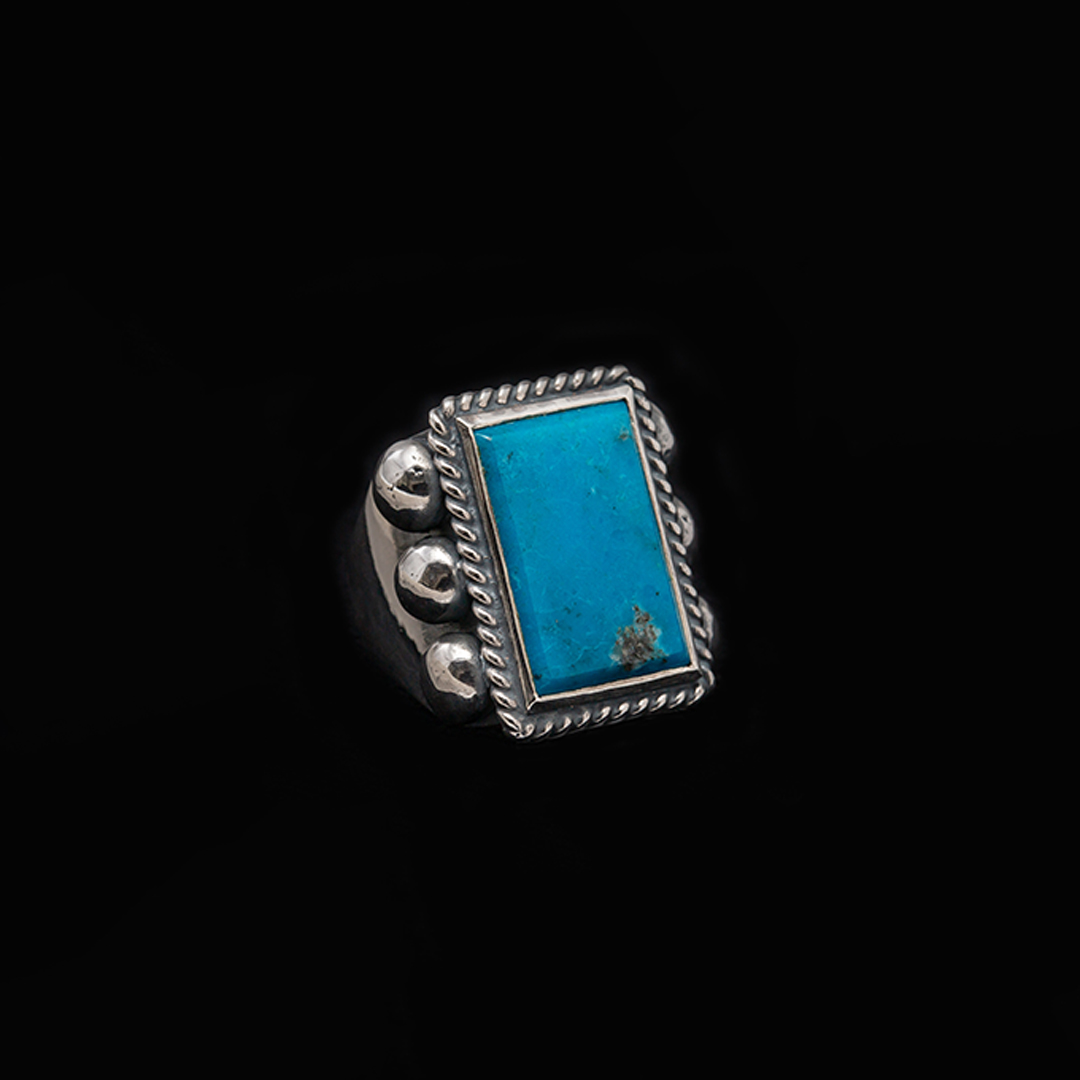 6 POINT RECTANGLE FLATTOP TURQUOISE RING (18K GOLD ACCENT INSIDE)