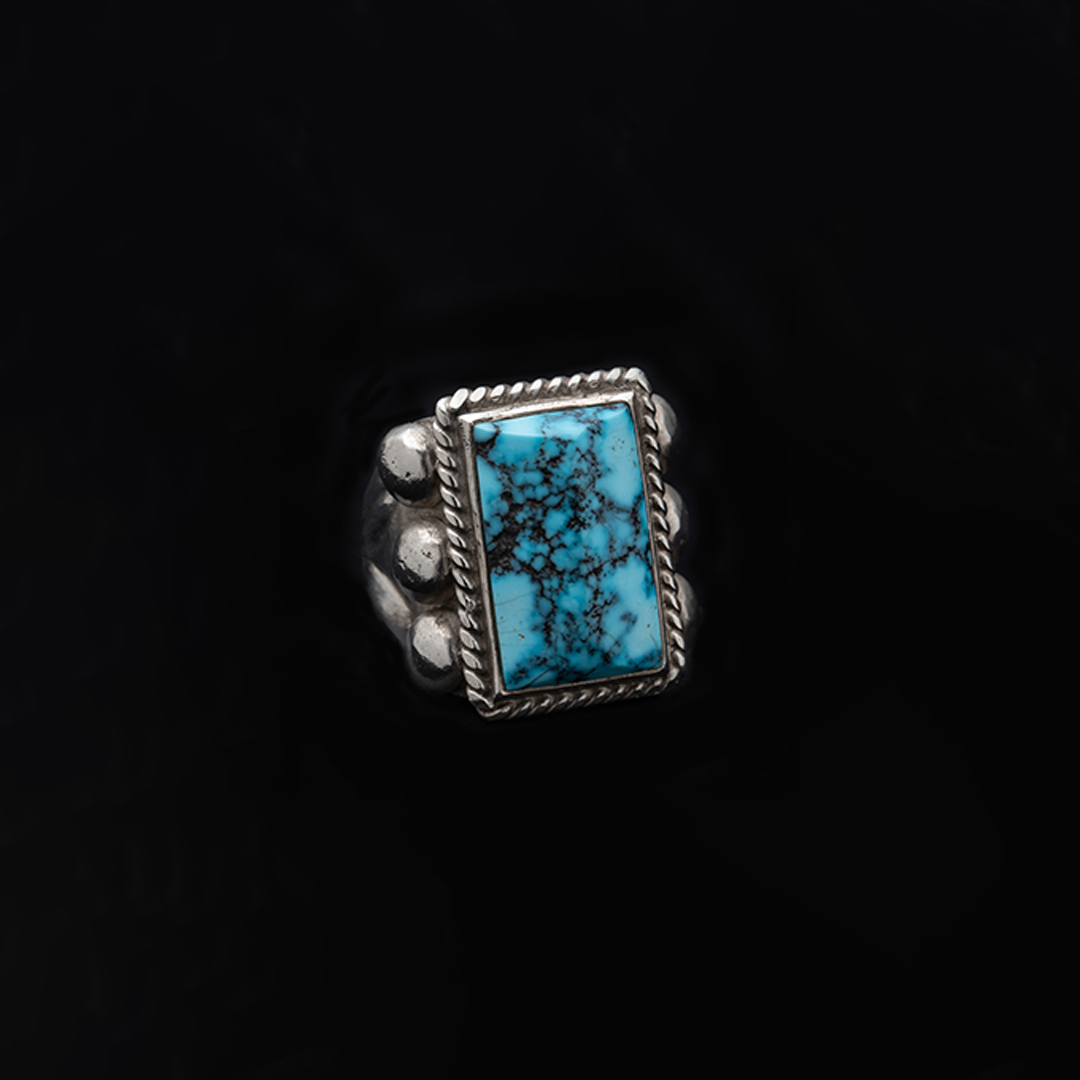 6 POINT RECTANGLE SQUARE PYRAMID SPIDERWEB TURQUOISE RING (18K GOLD ACCENT INSIDE)